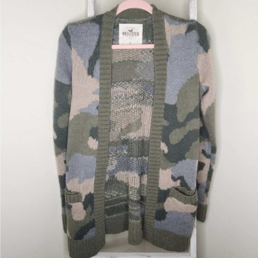 Hollister Cardigan womens small open front double pocket camo camouflage sweater